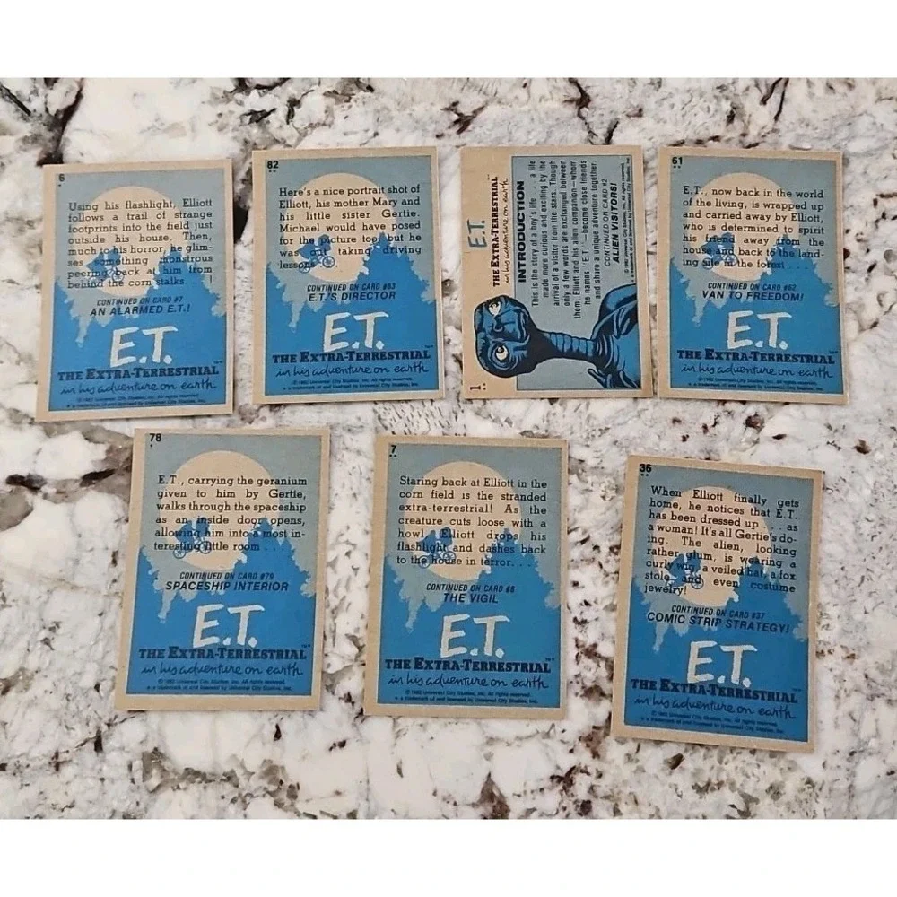 E.T. movie cards (vintage TOPPS, 1982) LOT OF 65 -Drew Barrymore, Spielberg etc.